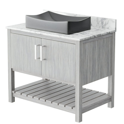 Novatto 36-inch bath vanity with Carrara white marble counter and sink, showcasing elegant bathroom accessory design.