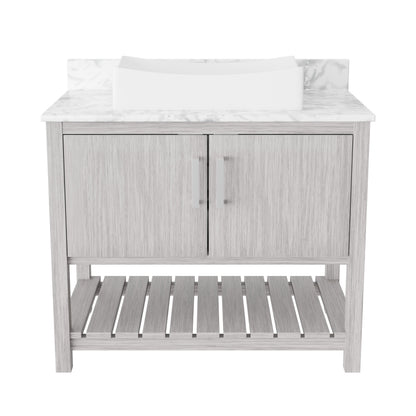 Novatto 36-inch bath vanity with Carrara white marble countertop and sink, featuring modern bathroom accessory design.