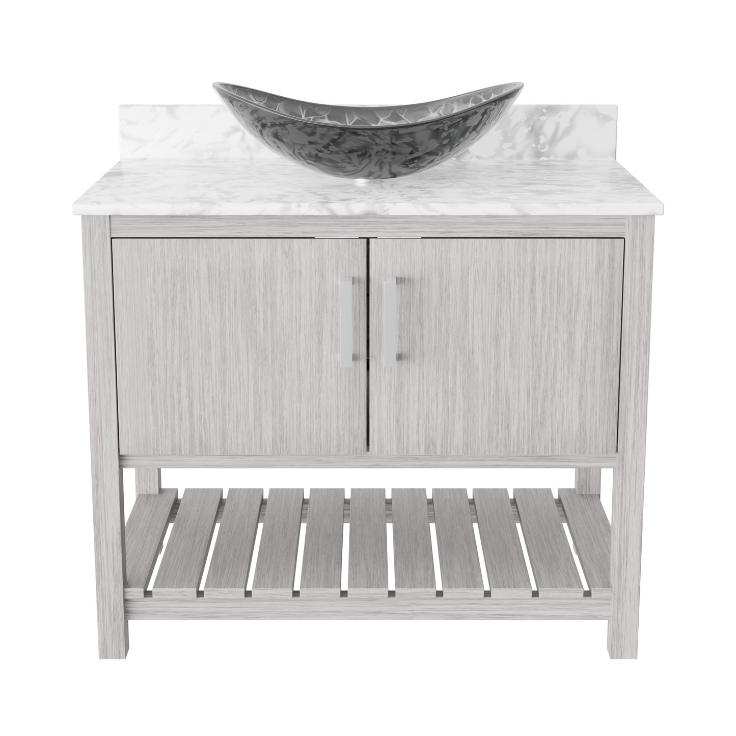 36-inch Novatto bath vanity with Carrara white marble countertop and sink, showcasing elegant bathroom accessory design.