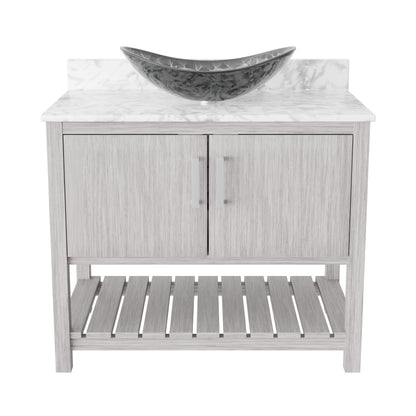 36-inch Novatto bath vanity with Carrara white marble countertop and sink, showcasing elegant bathroom accessory design.