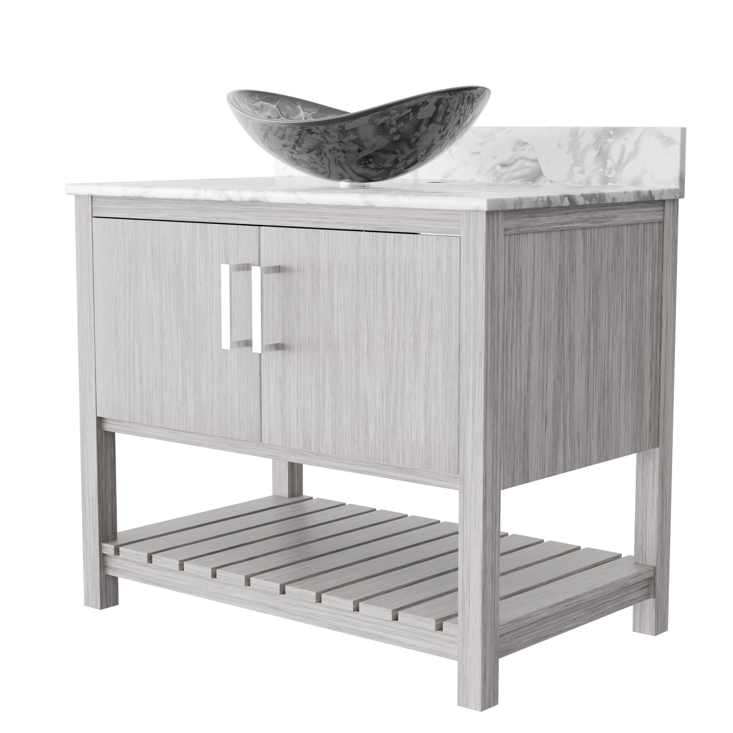 36-inch Novatto bath vanity with Carrara white marble counter and integrated sink, showcasing elegant bathroom accessory design.