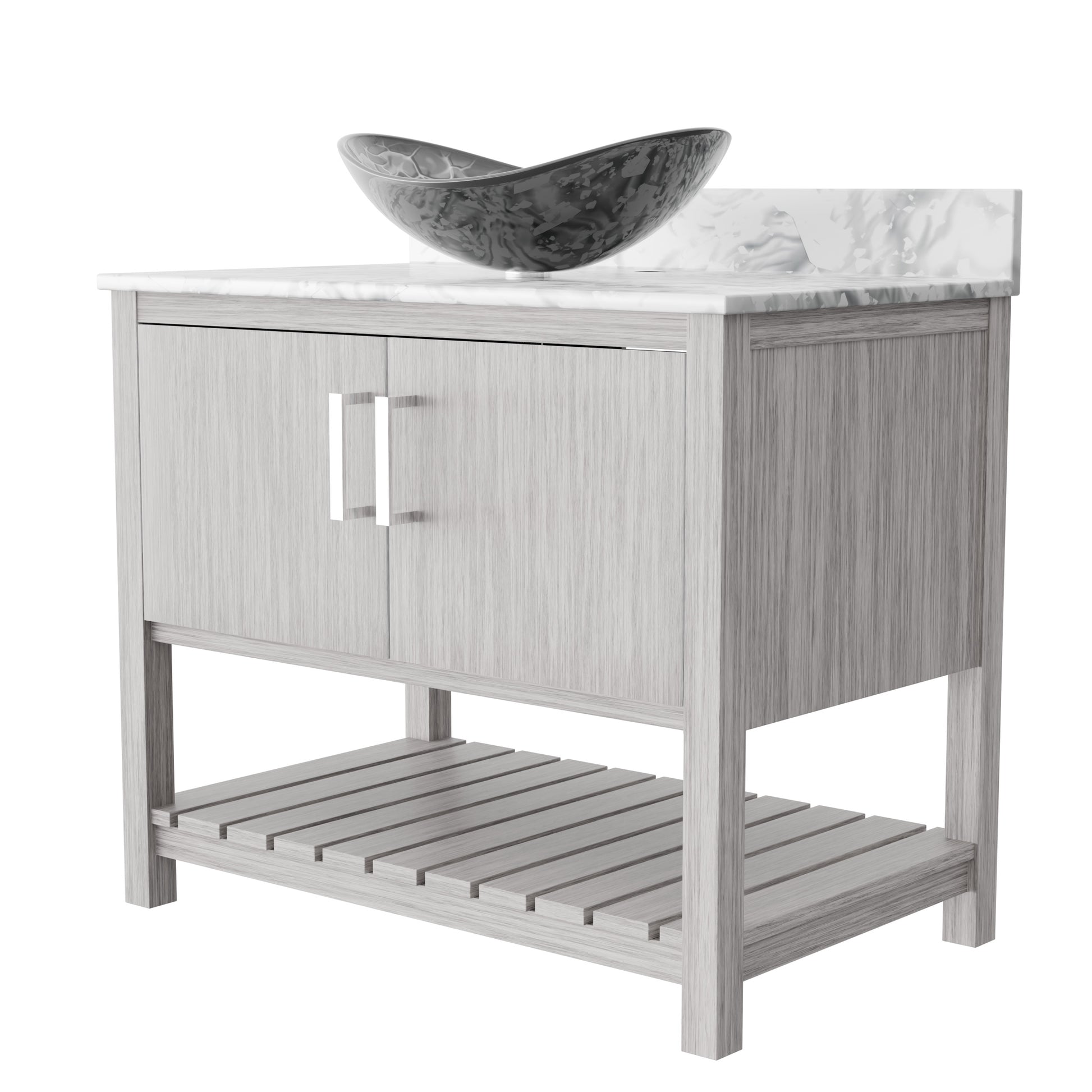 36-inch Novatto bath vanity with Carrara white marble counter and integrated sink, showcasing elegant bathroom accessory design.