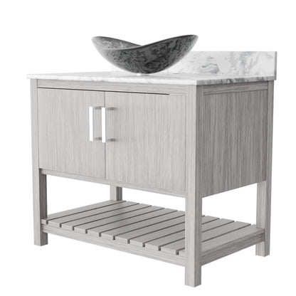 36-inch Novatto bath vanity with Carrara white marble counter and integrated sink, showcasing elegant bathroom accessory design.