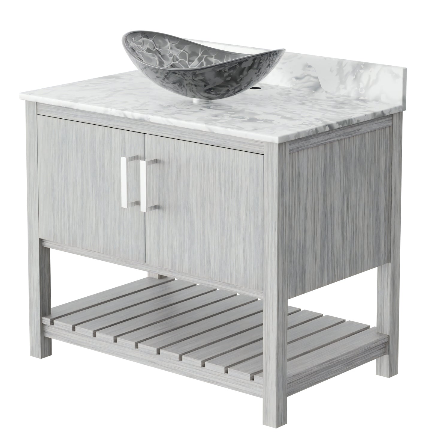 36-inch Novatto bath vanity with Carrara white marble countertop and sink, showcasing elegant bathroom accessory design.