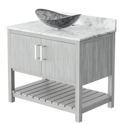 36-inch Novatto bath vanity with Carrara white marble countertop and sink, showcasing elegant bathroom accessory design.