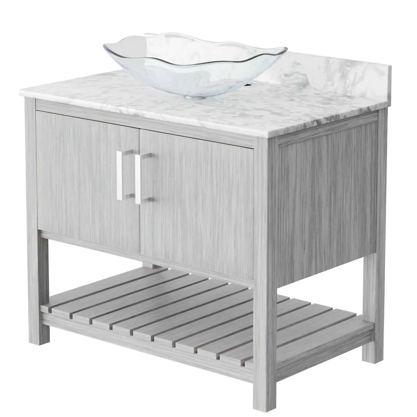 36-inch Novatto bath vanity with Carrara white marble countertop and sink, showcasing elegant bathroom accessory design.