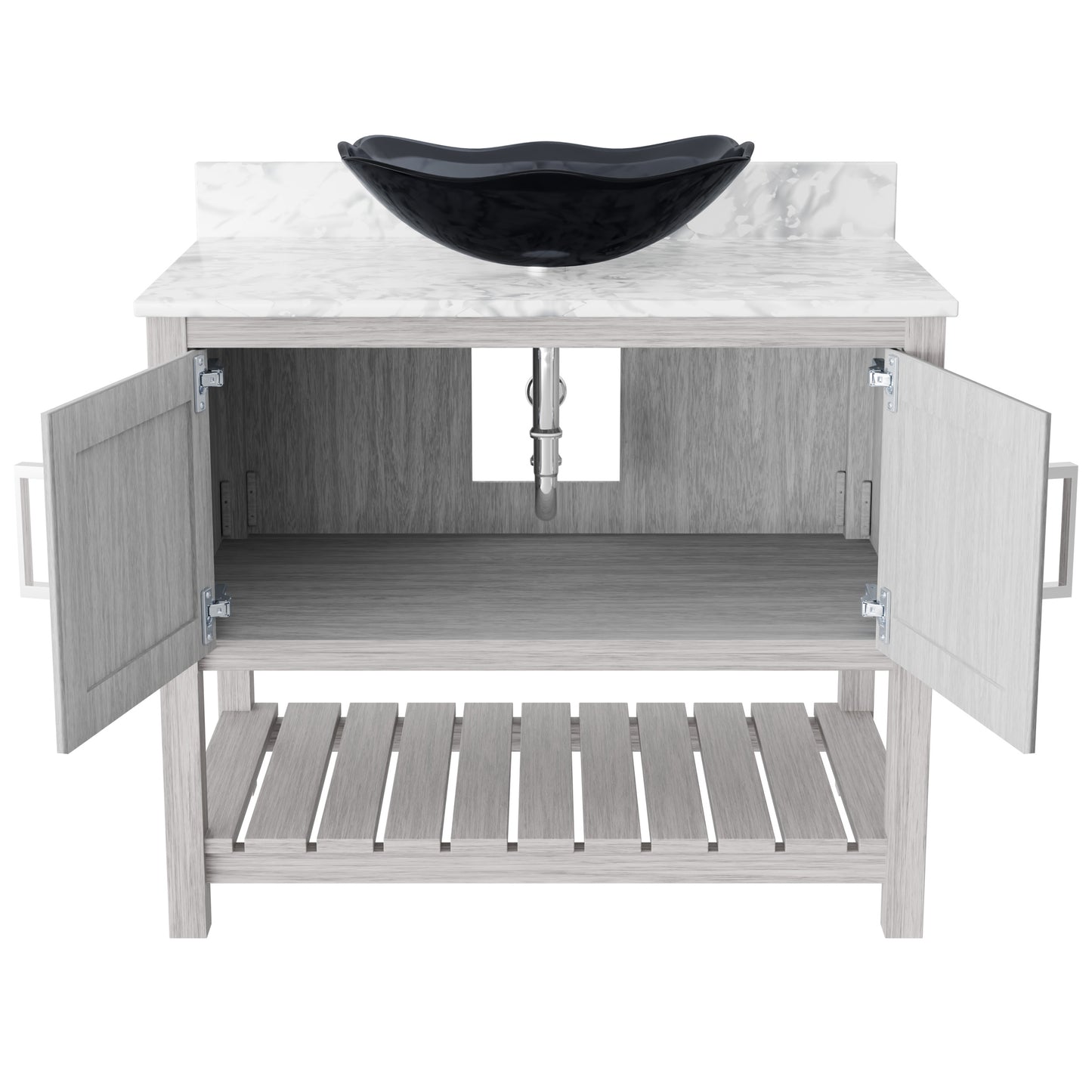 36-inch Novatto bath vanity with Carrara white marble counter and integrated sink, featuring modern design and sleek finish.