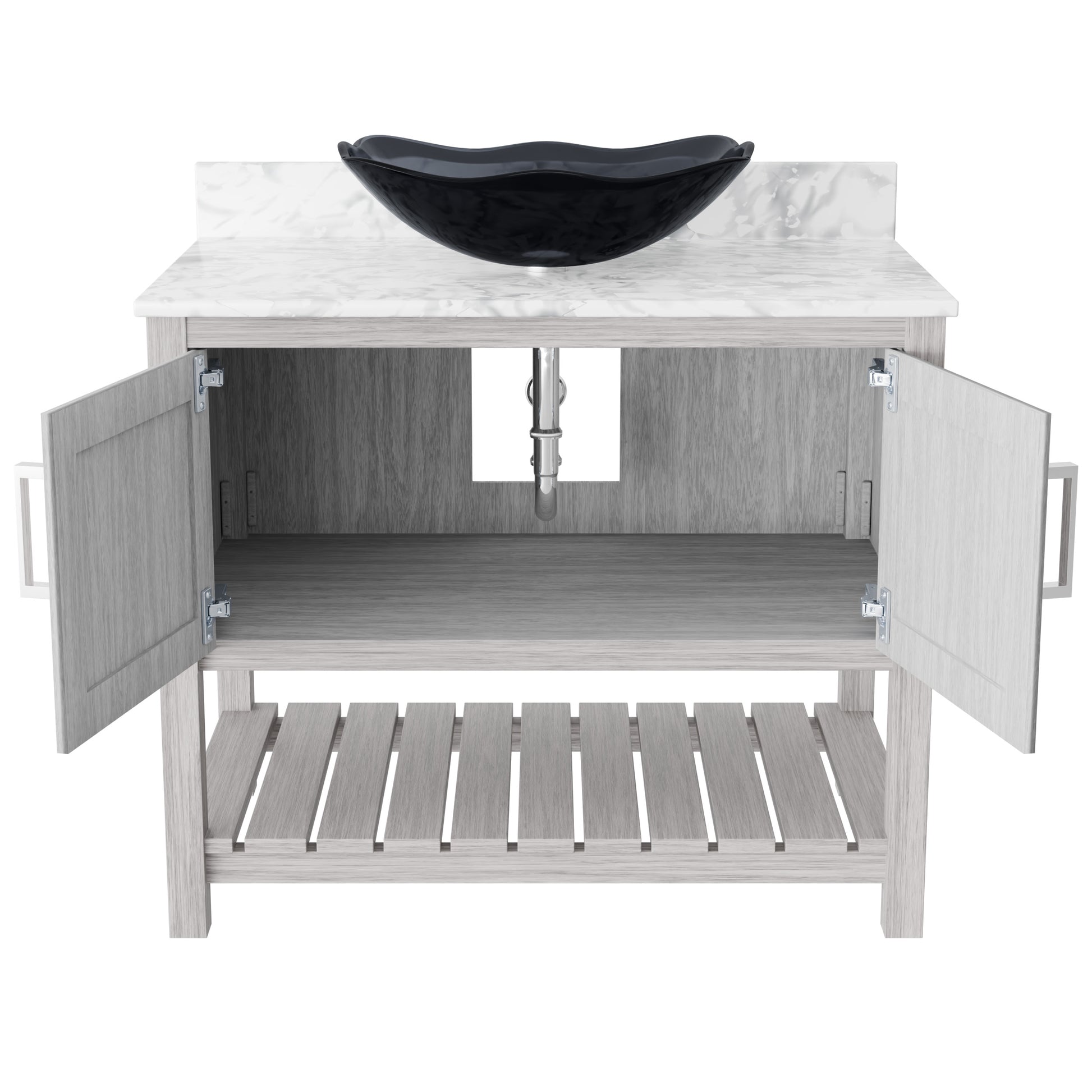 36-inch Novatto bath vanity with Carrara white marble counter and integrated sink, featuring modern design and sleek finish.