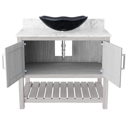 36-inch Novatto bath vanity with Carrara white marble counter and integrated sink, featuring modern design and sleek finish.