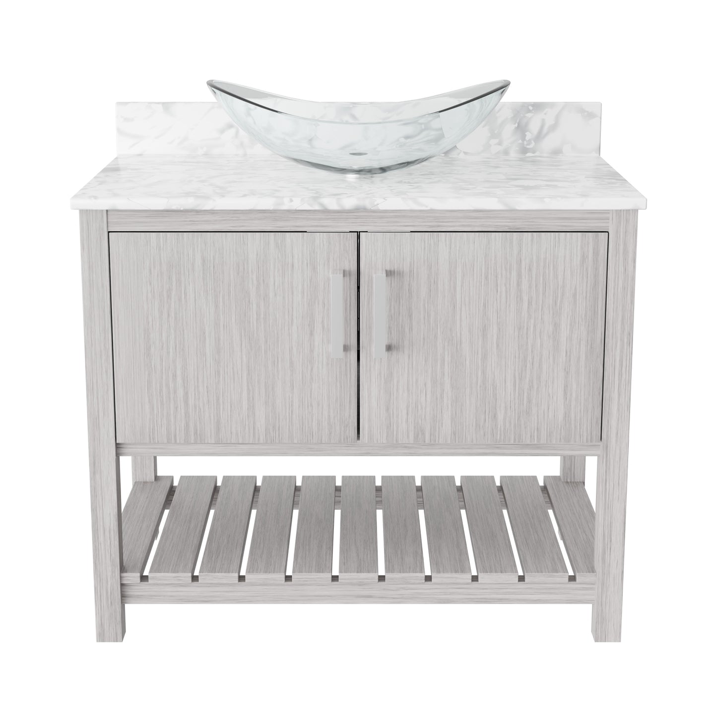 36-inch Novatto bath vanity with Carrara white marble counter and sink, modern bathroom accessory with sleek design