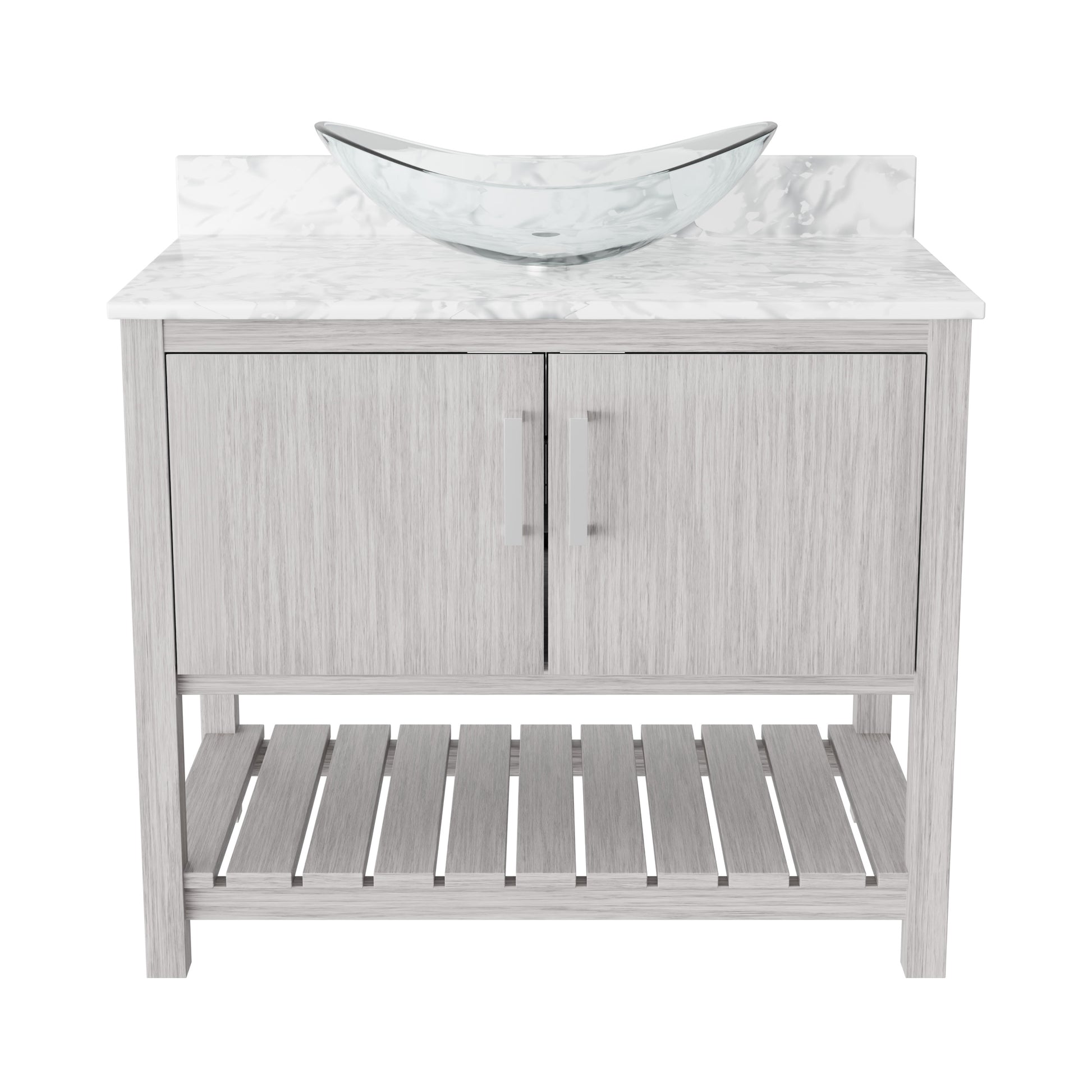 36-inch Novatto bath vanity with Carrara white marble counter and sink, modern bathroom accessory with sleek design