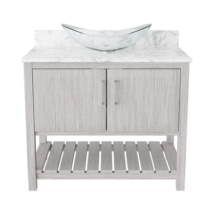 36-inch Novatto bath vanity with Carrara white marble counter and sink, modern bathroom accessory with sleek design