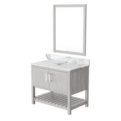 36-inch Novatto bath vanity with Carrara white marble counter and sink, showcasing a modern bathroom accessory.