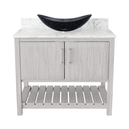 36-inch Novatto bath vanity with Carrara white marble countertop and sink, showcasing modern bathroom accessory design.