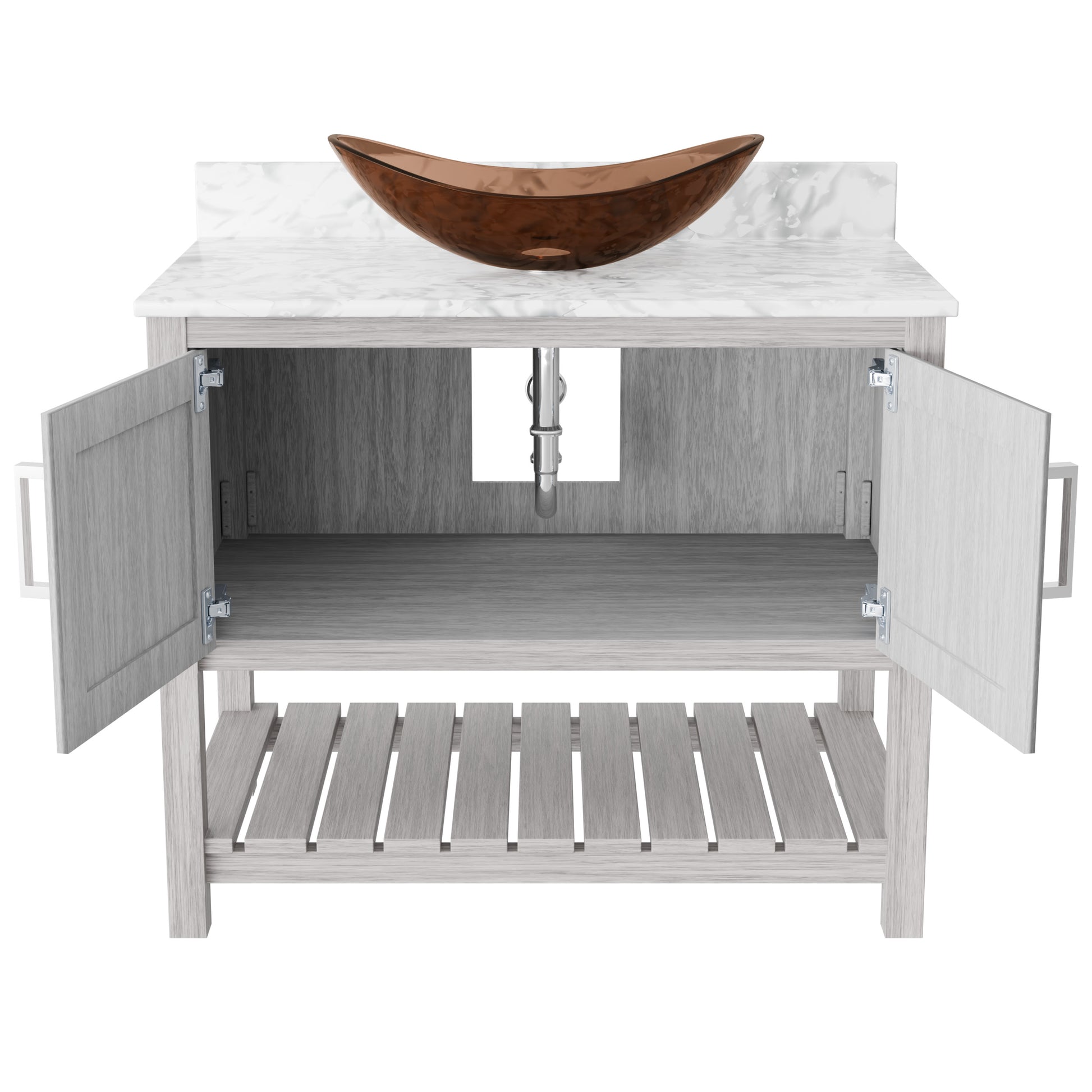 Novatto 36-inch bath vanity with Carrara white marble counter and sink, sleek bathroom accessory with modern design