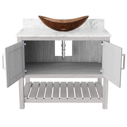 Novatto 36-inch bath vanity with Carrara white marble counter and sink, sleek bathroom accessory with modern design