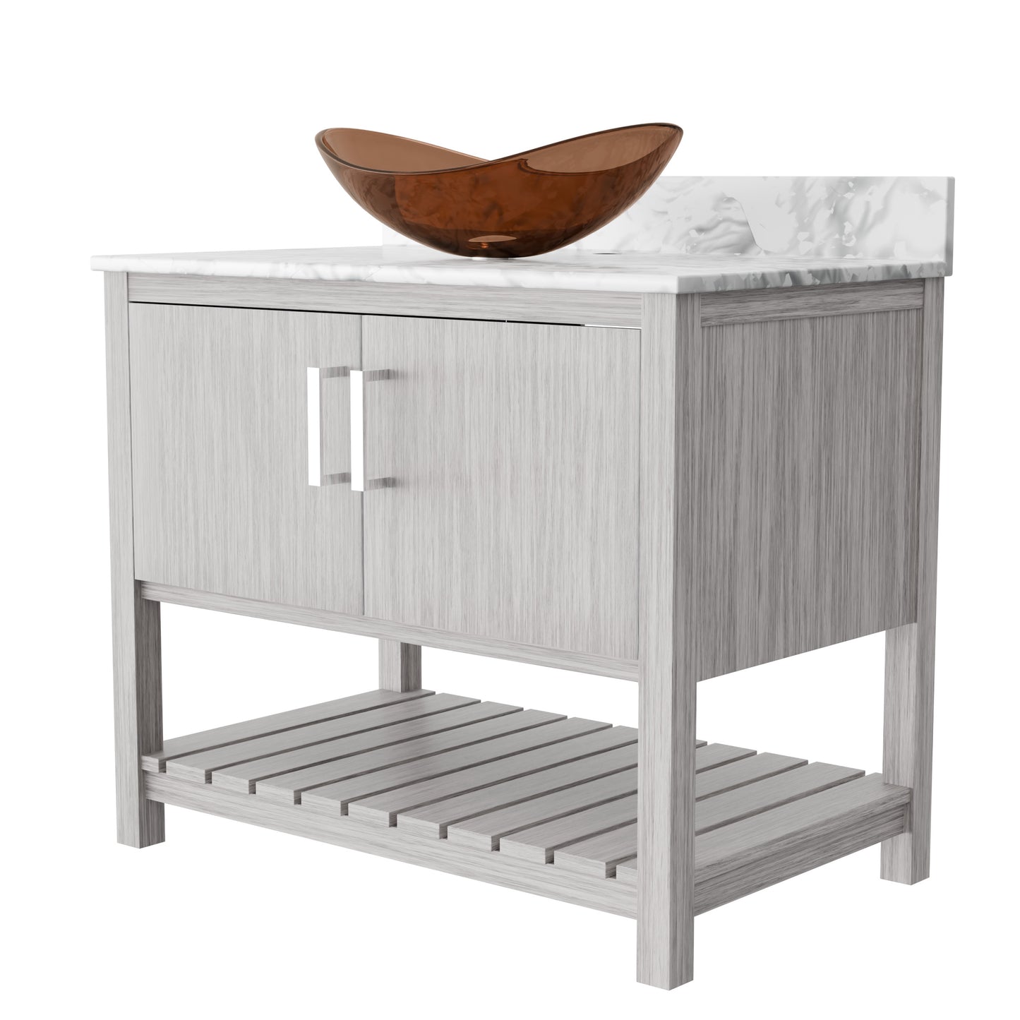 Novatto 36-inch bathroom vanity with Carrara white marble counter and sink, modern bathroom accessory with sleek design.