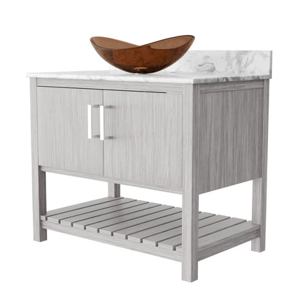 Novatto 36-inch bathroom vanity with Carrara white marble counter and sink, modern bathroom accessory with sleek design.
