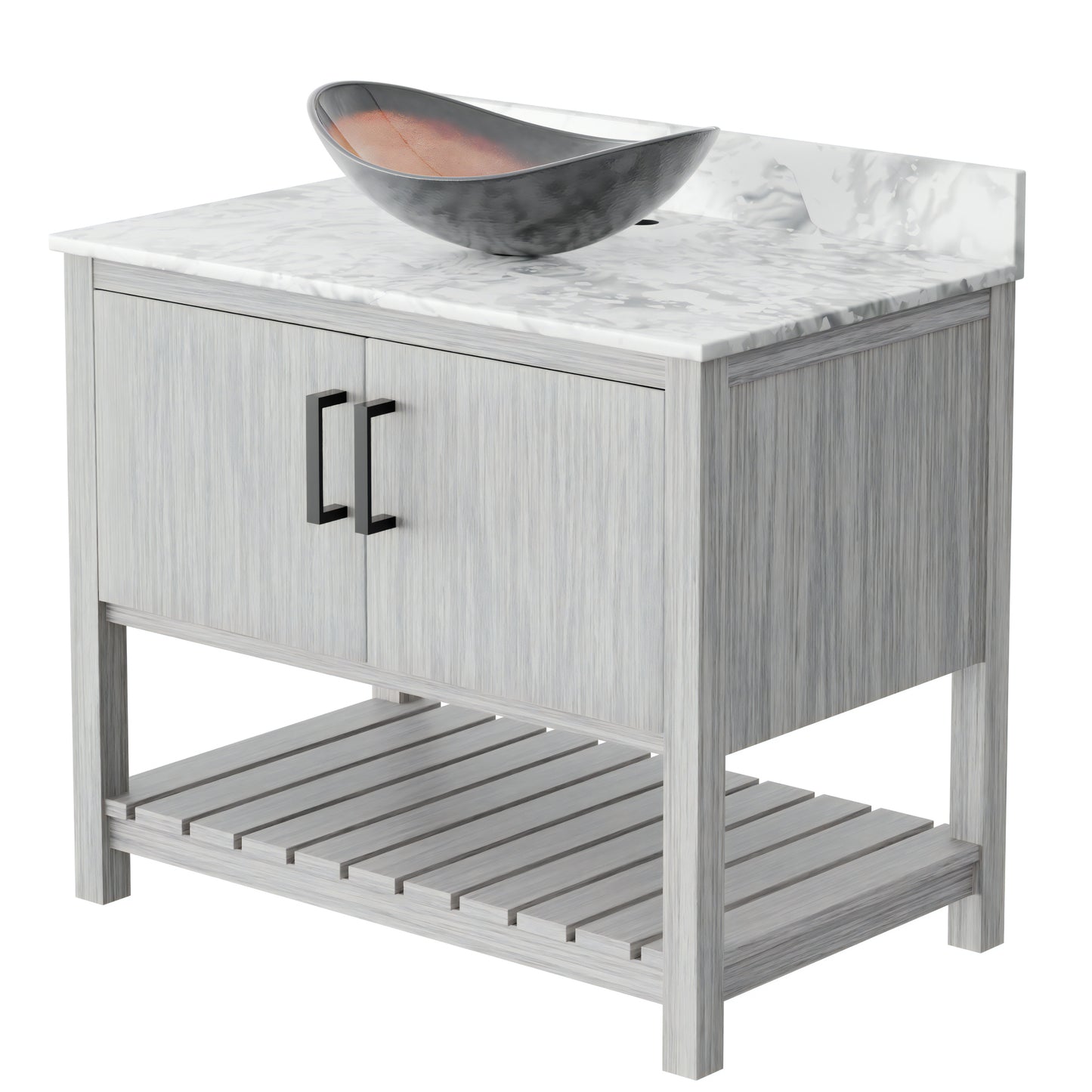 36-inch Novatto bath vanity with Carrara white marble counter and sink, featuring modern design and sleek finishes.