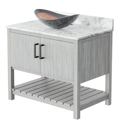 36-inch Novatto bath vanity with Carrara white marble counter and sink, featuring modern design and sleek finishes.