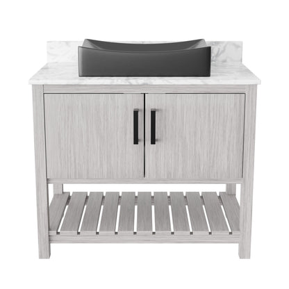36-inch Novatto bath vanity with Carrara white marble countertop and sink, showcasing the elegant bathroom accessory.