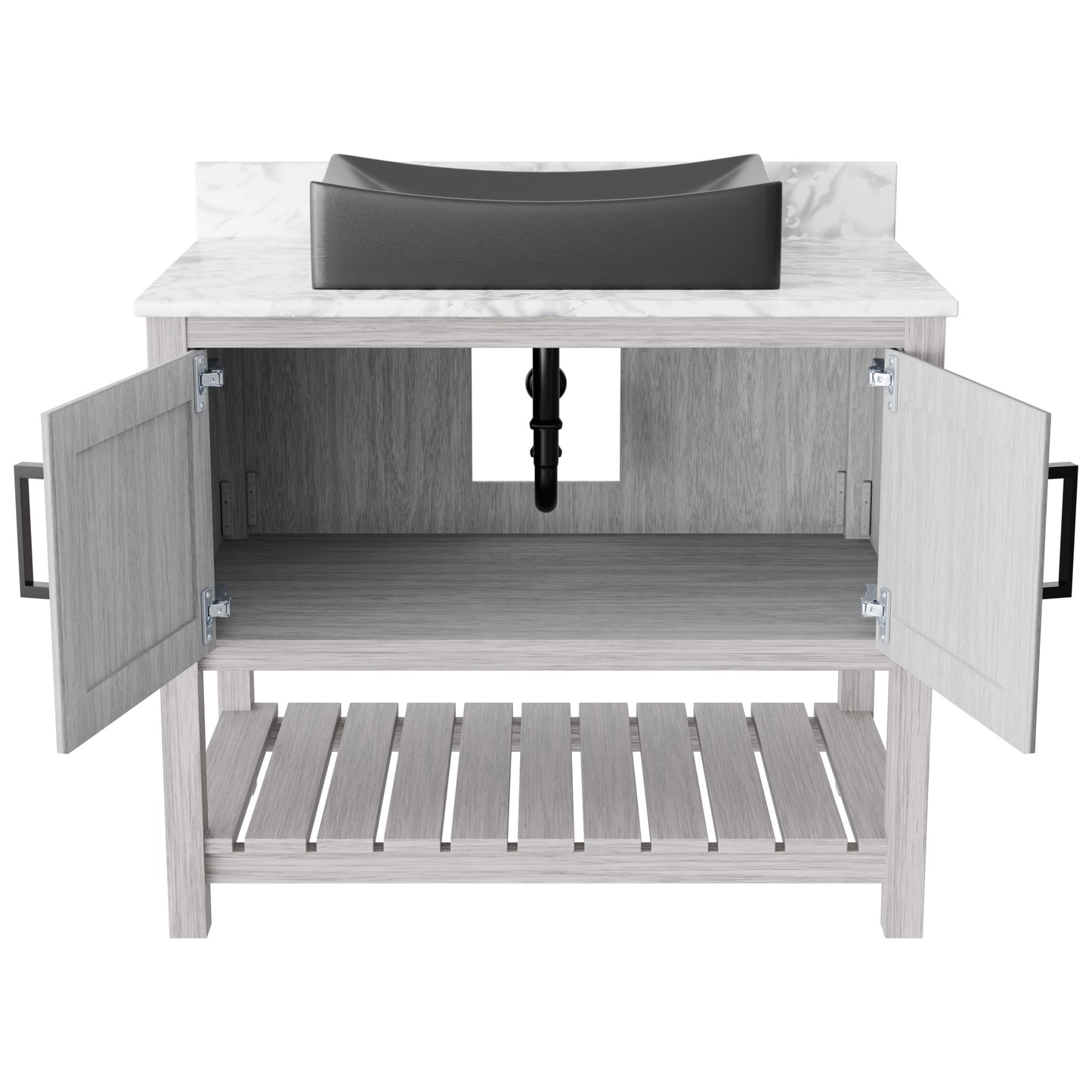 36-inch Novatto bathroom vanity with Carrara white marble counter and integrated sink, showcasing sleek design and elegant surface.