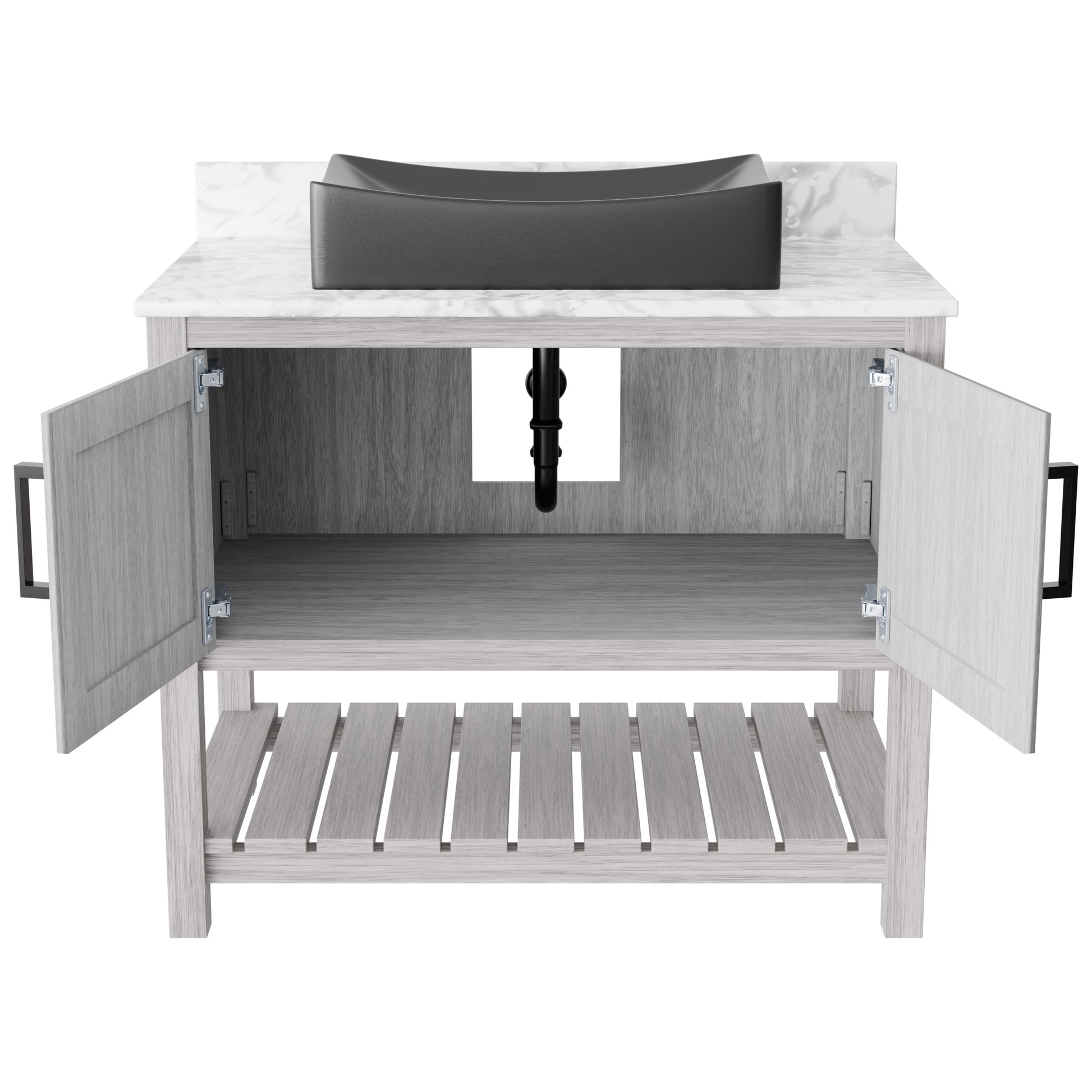 36-inch Novatto bathroom vanity with Carrara white marble counter and integrated sink, showcasing sleek design and elegant surface.