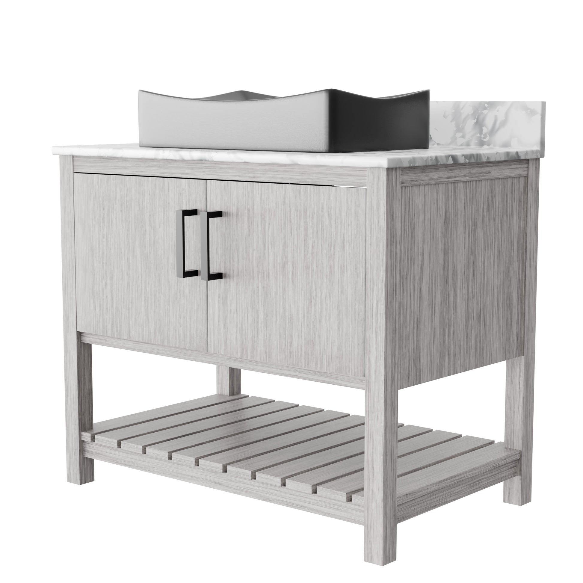 36-inch Novatto bath vanity with Carrara white marble countertop and sink, featuring a sleek modern design.
