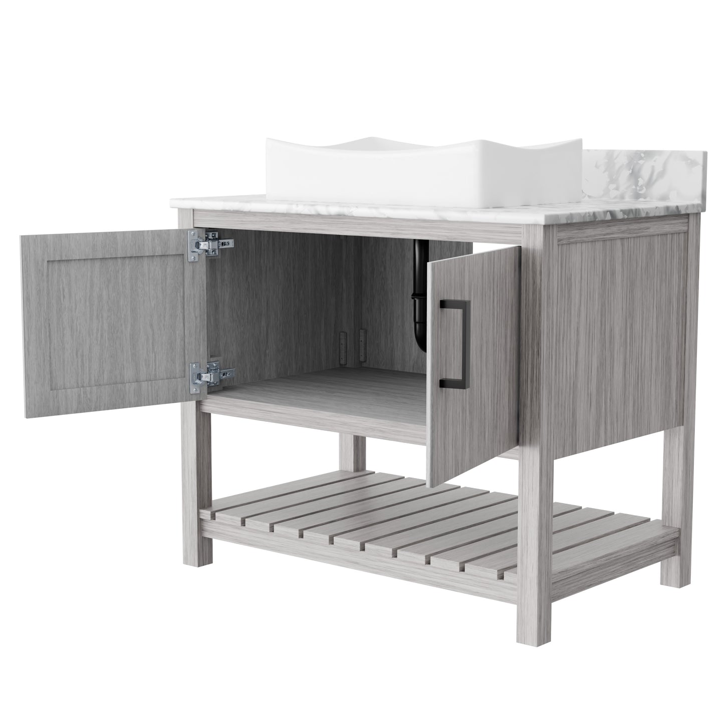 36-inch Novatto bath vanity with Carrara white marble counter and integrated sink, modern bathroom accessory.