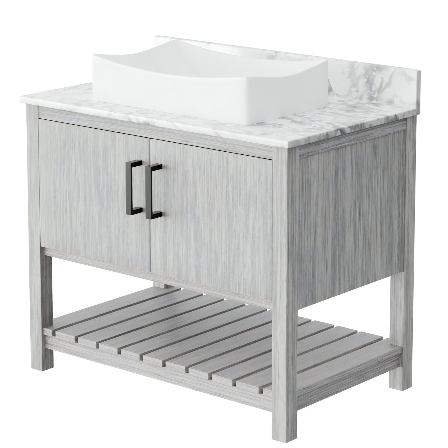 Novatto 36-inch bathroom vanity with Carrara white marble counter and sink, modern accessory for stylish bathroom decor