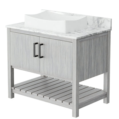 Novatto 36-inch bathroom vanity with Carrara white marble counter and sink, modern accessory for stylish bathroom decor