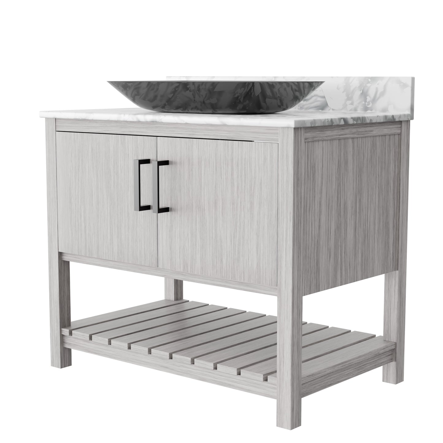 36-inch Novatto bath vanity with Carrara white marble countertop and sink, showcasing elegant bathroom accessory design.