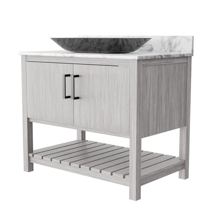 36-inch Novatto bath vanity with Carrara white marble countertop and sink, showcasing elegant bathroom accessory design.