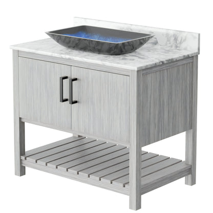 36-inch Novatto bath vanity with Carrara white marble countertop and integrated sink, showcasing elegant bathroom accessory design.
