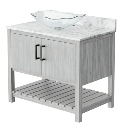 36-inch Novatto bath vanity with Carrara white marble countertop and sink, featuring a sleek modern design.