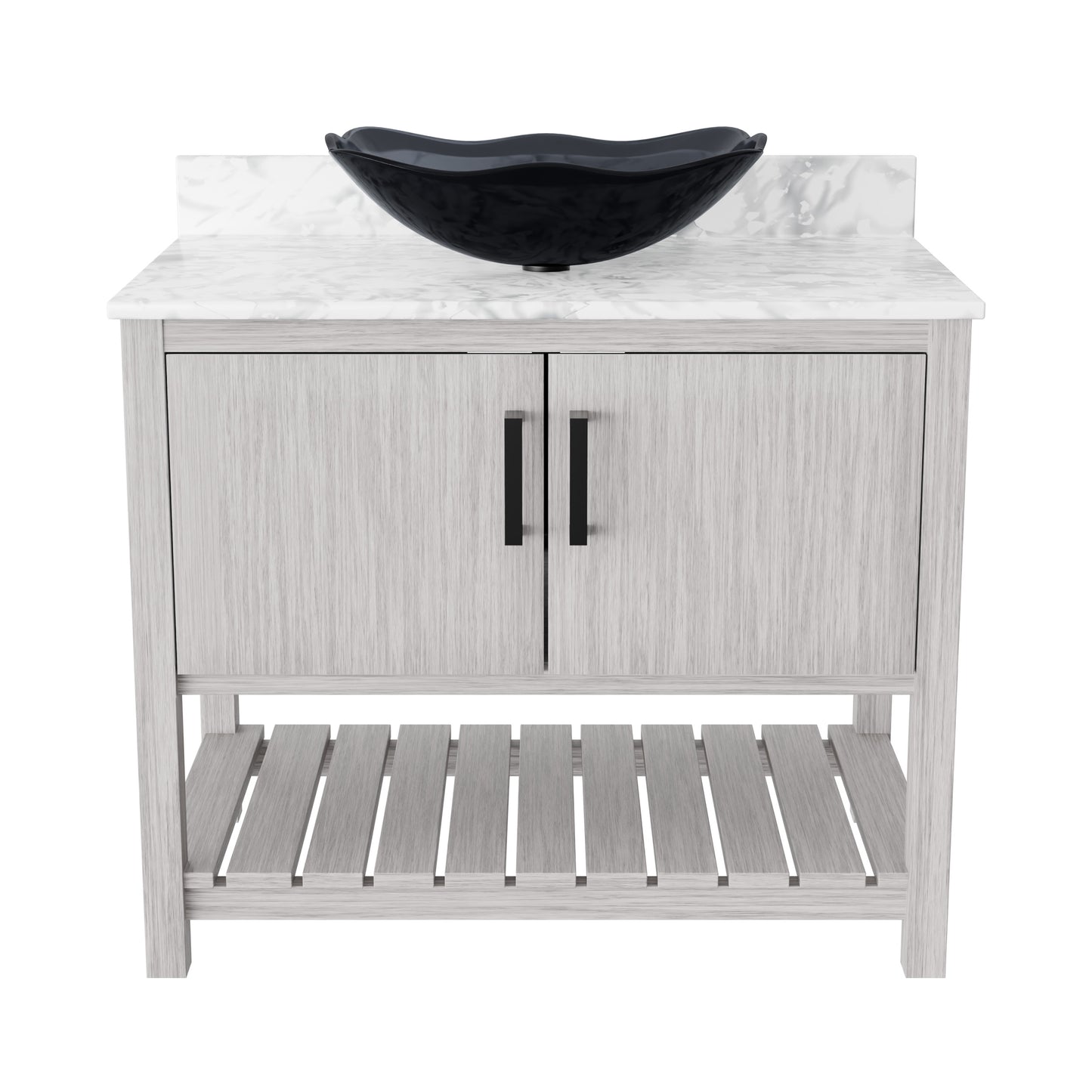 36-inch Novatto bath vanity with Carrara white marble countertop and sink, featuring sleek modern design.