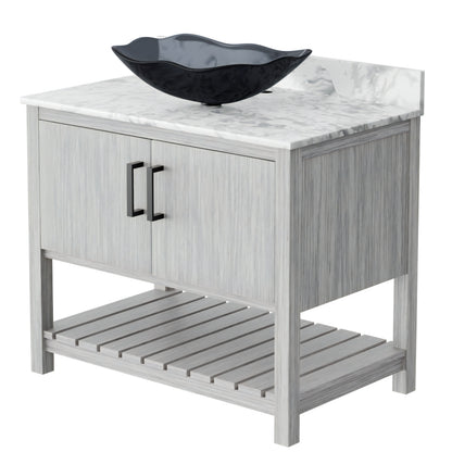 36-inch Novatto bath vanity with Carrara white marble counter and sink, showcasing elegant bathroom accessory design.