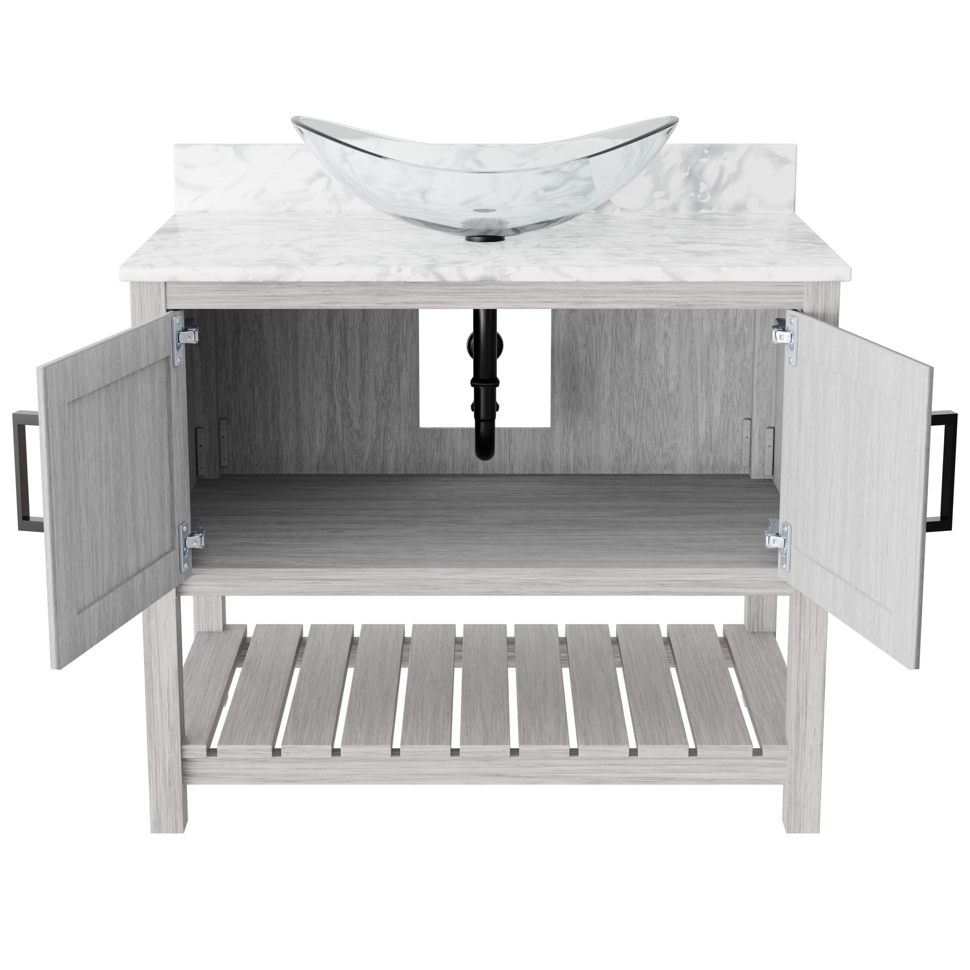 Novatto 36-inch bathroom vanity with Carrara White marble counter and sink, modern accessory for stylish bathroom decor.