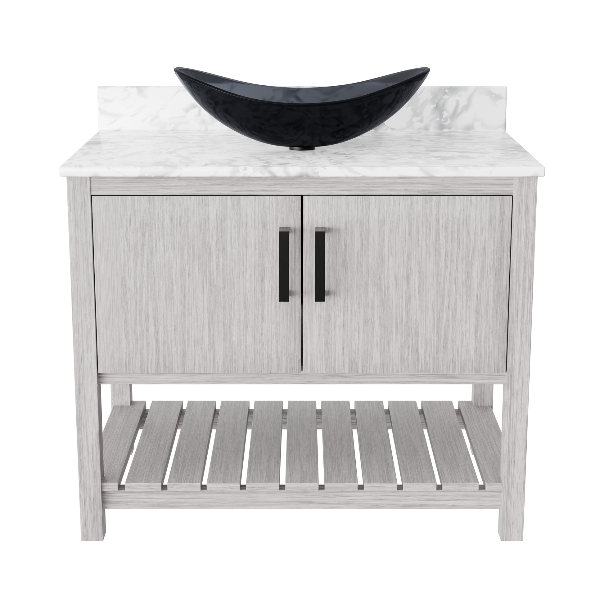 Novatto 36-inch bathroom vanity with Carrara White marble counter and sink, featuring a modern design and durable wood finish.