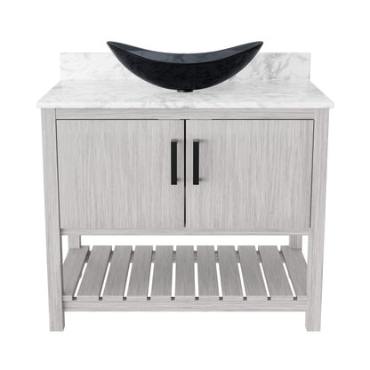 Novatto 36-inch bathroom vanity with Carrara White marble counter and sink, featuring a modern design and durable wood finish.