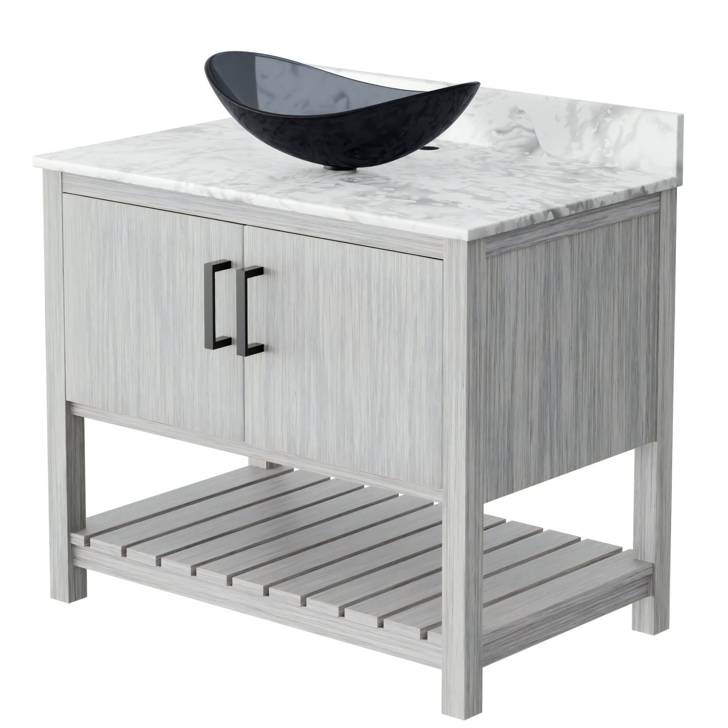 Novatto 36-inch bathroom vanity with Carrara white marble counter and integrated sink, showcasing elegant bathroom accessory.