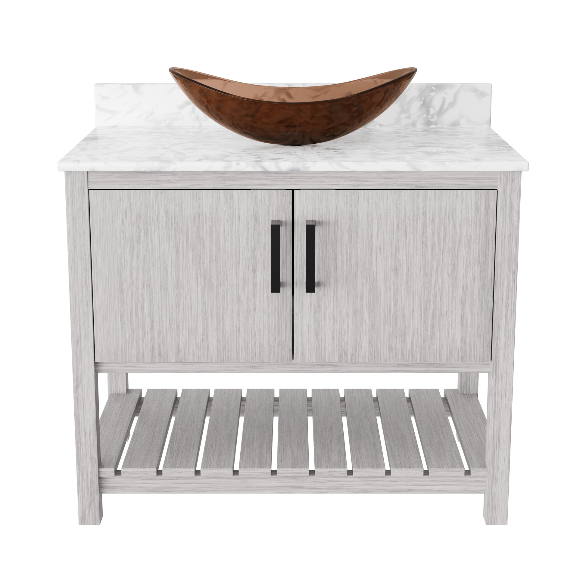 Novatto 36-inch bathroom vanity with Carrara white marble counter and sink, featuring sleek modern design and durable construction.