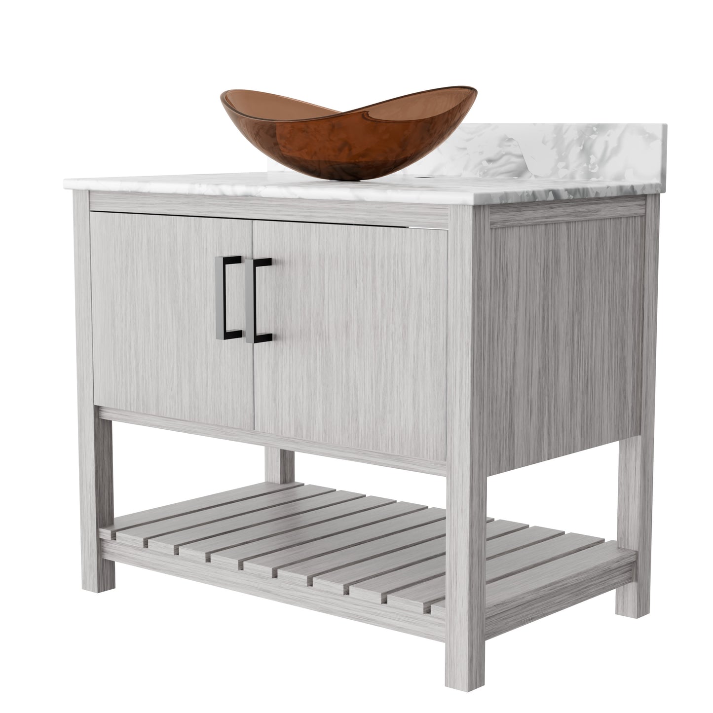 36-inch Novatto bathroom vanity with Carrara white marble counter and integrated sink, showcasing modern design and elegant stone surface.