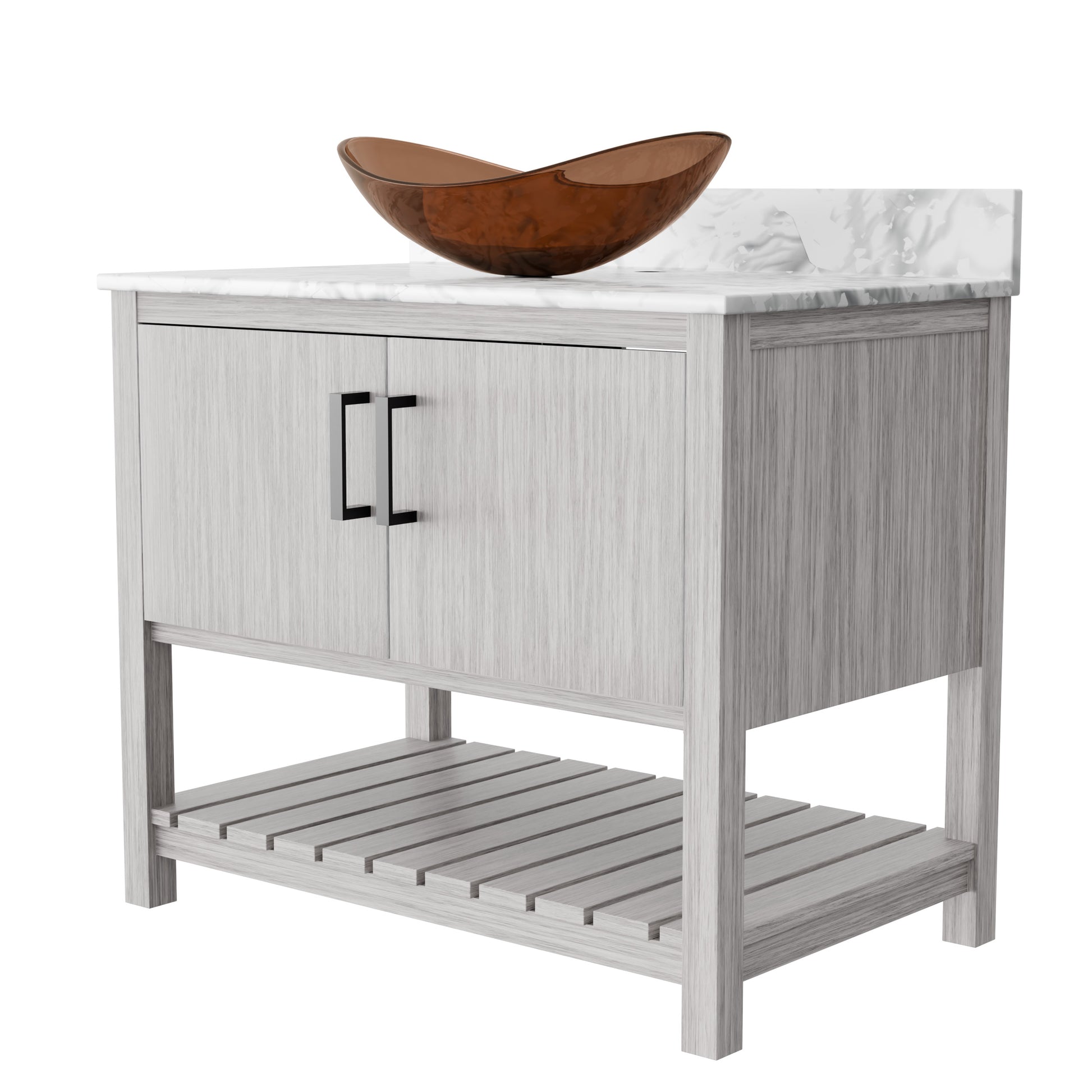 36-inch Novatto bathroom vanity with Carrara white marble counter and integrated sink, showcasing modern design and elegant stone surface.