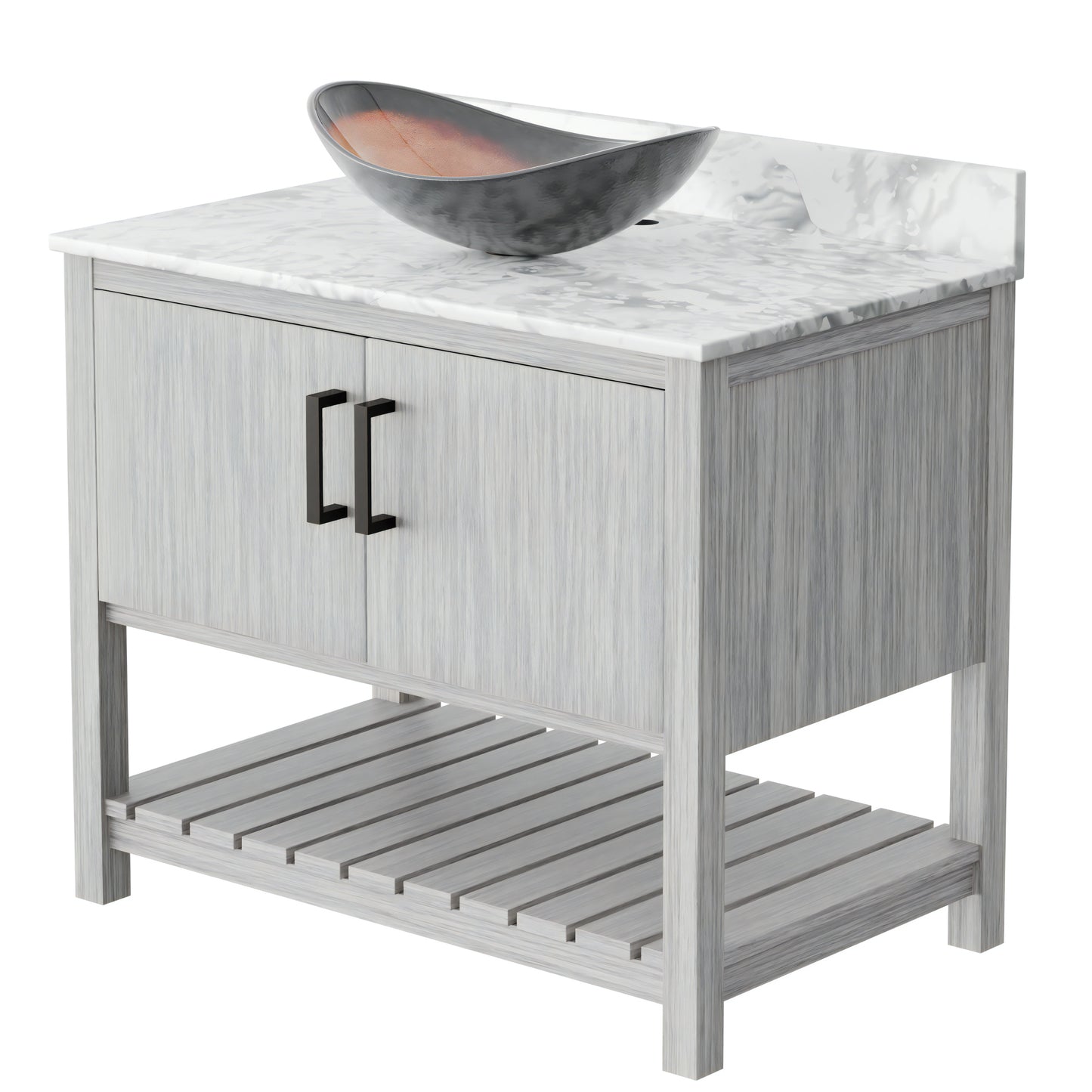 36-inch Novatto bath vanity with Carrara white marble countertop and sink, modern bathroom accessory with sleek design