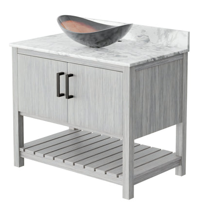 36-inch Novatto bath vanity with Carrara white marble countertop and sink, modern bathroom accessory with sleek design