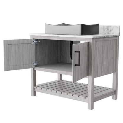 36-inch Novatto bath vanity with Carrara white marble counter and integrated sink, modern bathroom accessory.