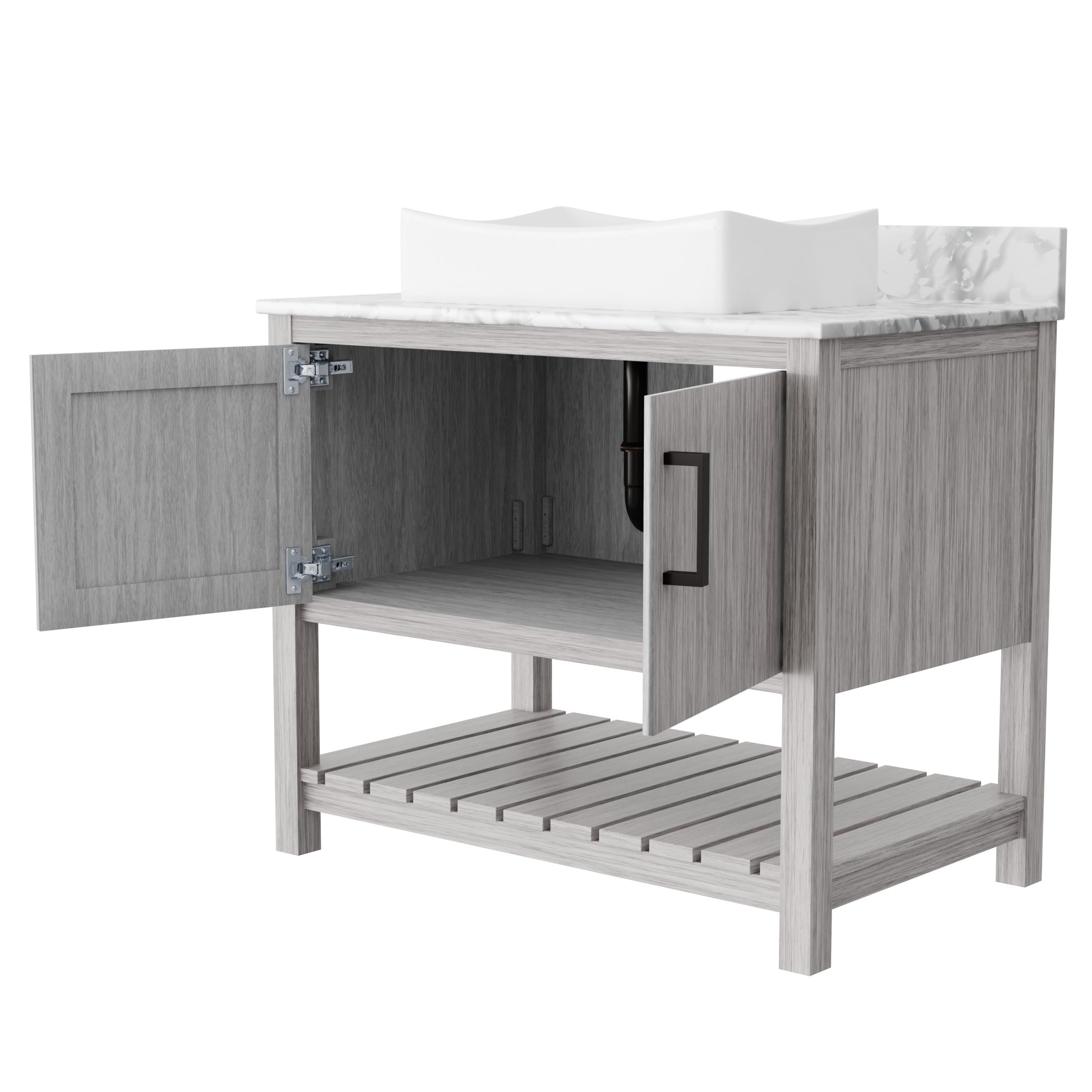 36-inch Novatto bath vanity with Carrara white marble countertop and sink, showcasing elegant bathroom accessory design.