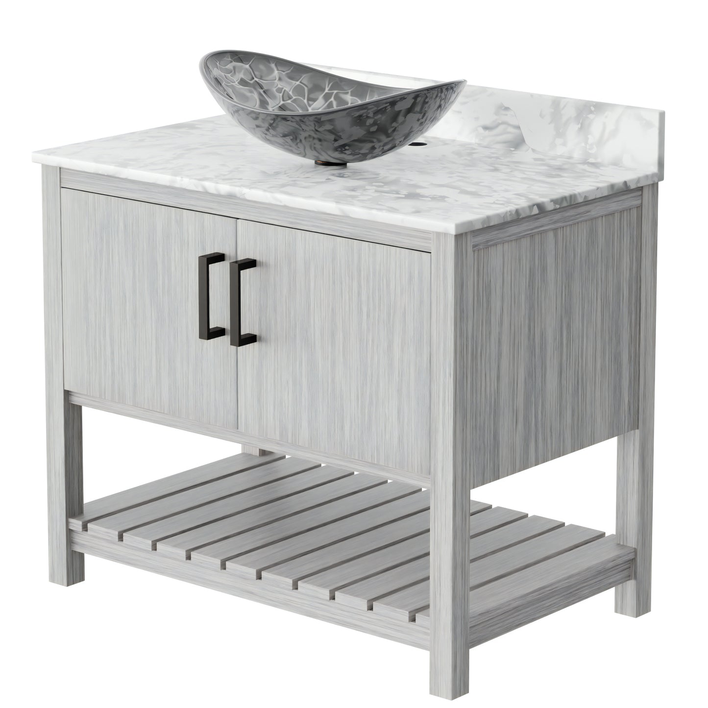 36-inch Novatto bath vanity with Carrara white marble countertop and sink, showcasing elegant bathroom accessory design.