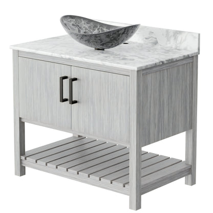 36-inch Novatto bath vanity with Carrara white marble countertop and sink, showcasing elegant bathroom accessory design.